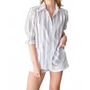 NEW FINLEY women's sirena drop needle striped blouse in tan